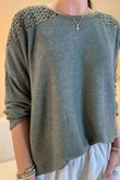 Made in Italy Fifi Lace Shoulder Fine Knit Top Soft Khaki /9 =